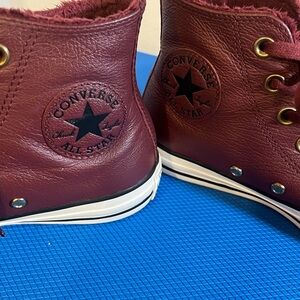 Converse Leather Burgundy High-Top Sneakers
